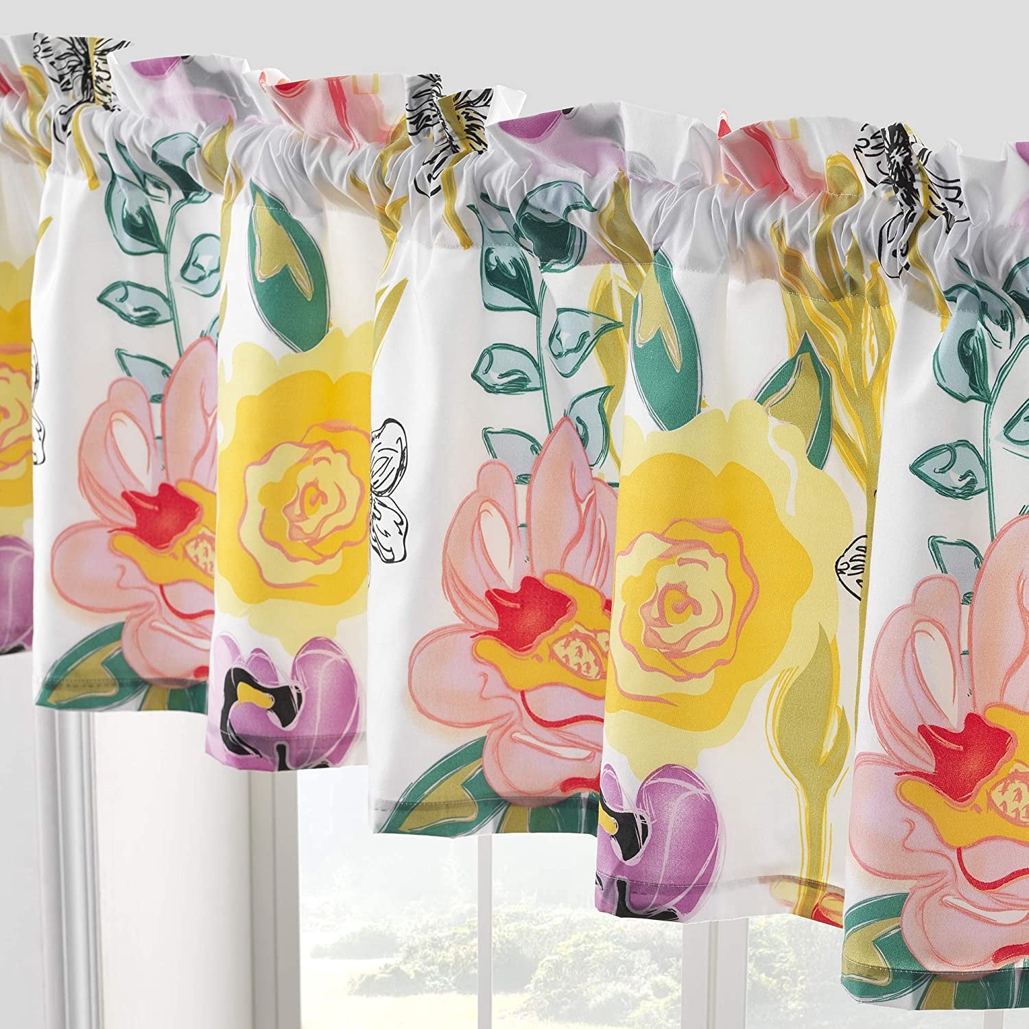 Global Trends Wildflower Delight Modern Floral Extra Wide Window Valance, 84 W x 19 L inches, White