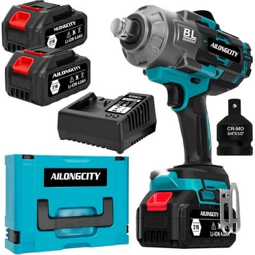 2000Nm(1500ft-lbs) Cordless Impact Wrench,3/4 inch High Torque Brushless Impact Gun, 5500RPM Power Batt ery Impact Wrench w/ 2 x 4.0Ah Bat tery, Fast Charger for Heavy Duty Truck Mower