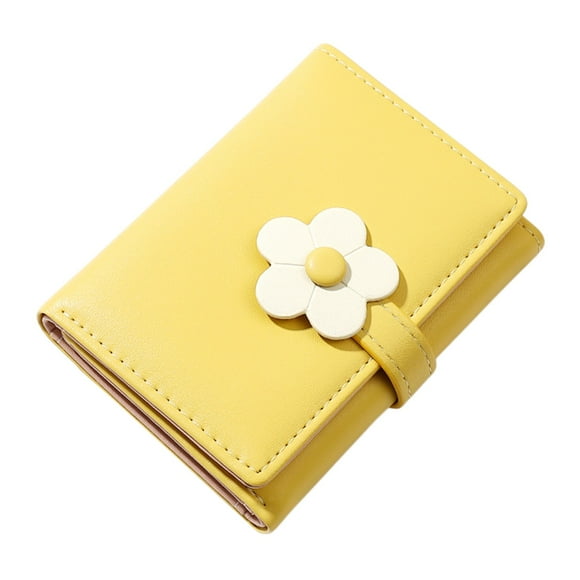 YOUSNH Ladies Simple and Cute Flower Student Wallet Short Three Fold Ladies Wallet Wallet Yellow