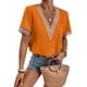 thumbnail image 1 of Top de manga corta con cuello en V para mujer, blusa elegante de encaje informal holgada a la moda para citas, 1 of 5