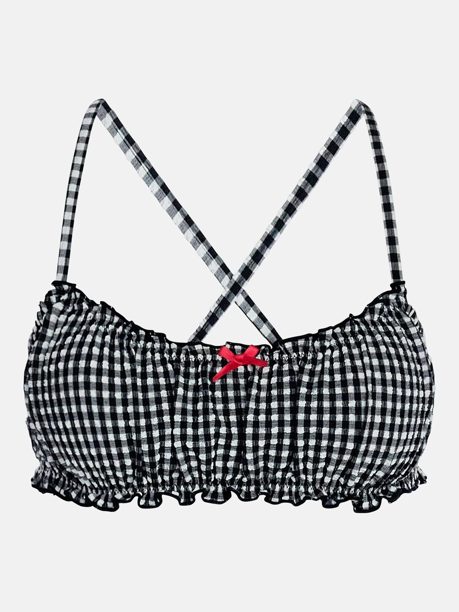 Kacey Lee Women's and Women's Plus Lettuce Edge Bikini Top with Bow, Sizes XS-3X