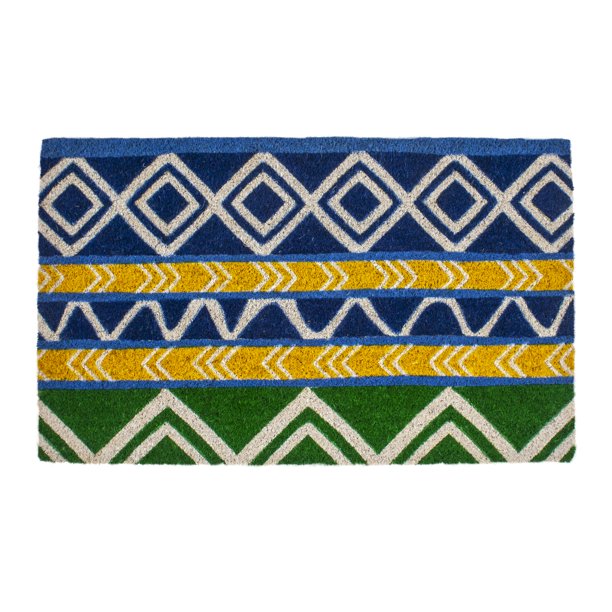 Entryways Blue Tribal Coir Indoor Outdoor Doormat, 17" x 28", Multi