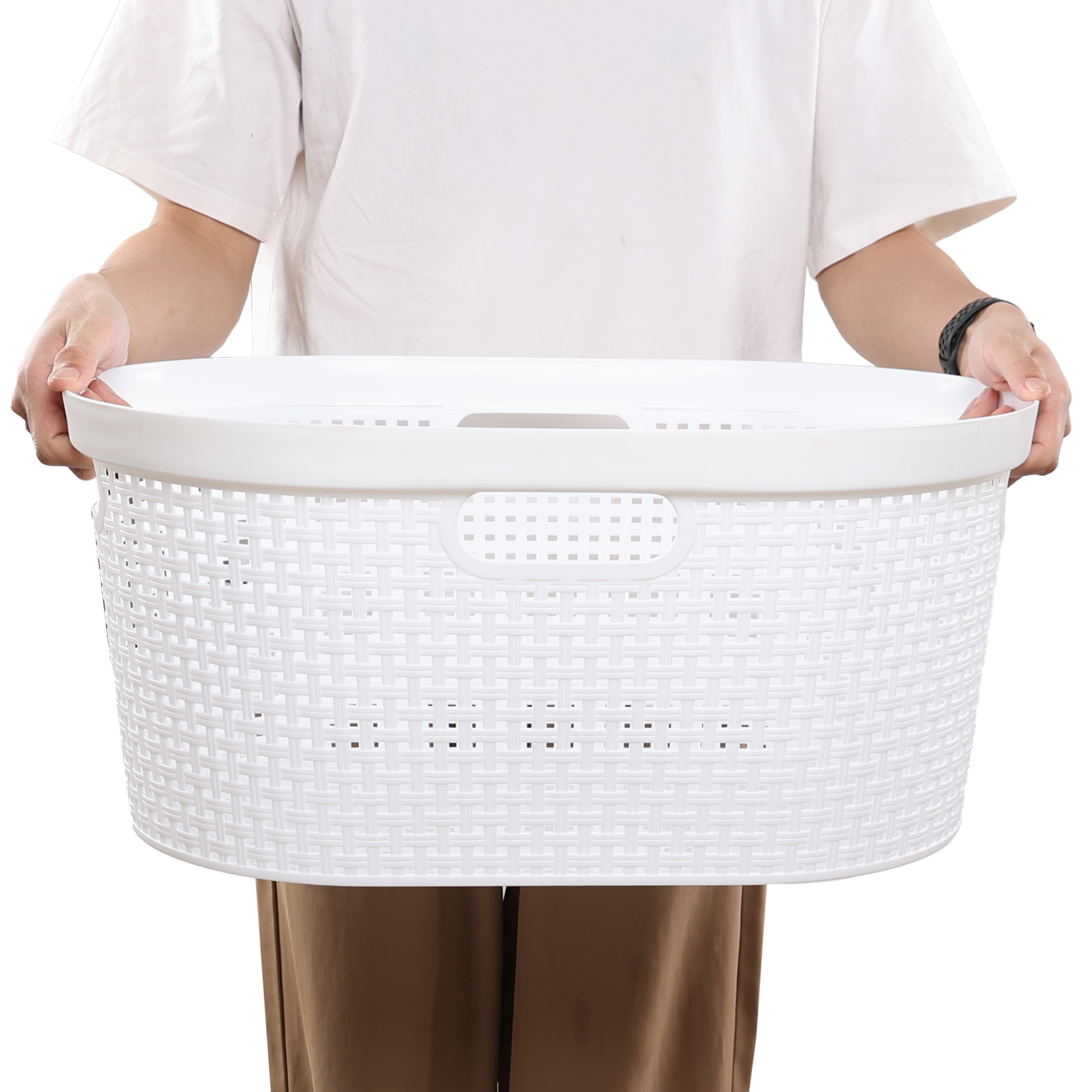 Yesdate 4 Pack Large Laundry Baskets for Dorm, Living Room, Bathroom & Laundry, Plastic Hamper Laundry Basket, 40L, White