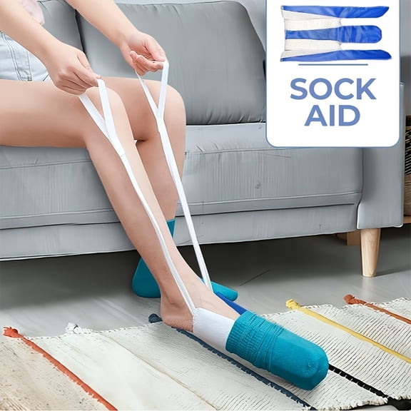 Sock Aid Tool for Putting On Socks, No-Bending Sock Helper with Foam Grips for Easy Dressing