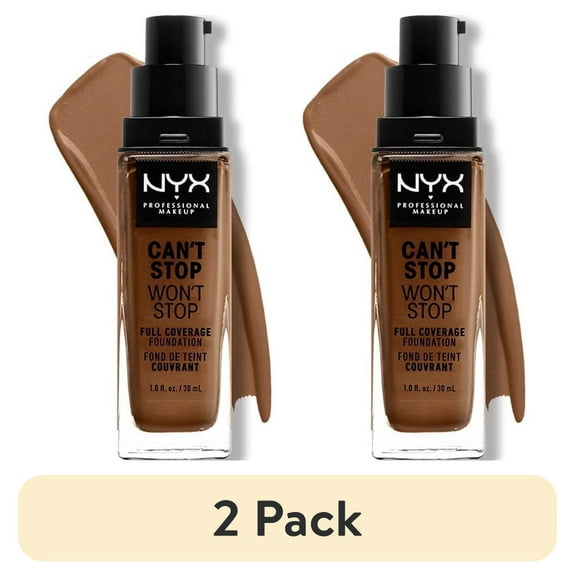 (2 pack) NYX Professional Makeup Can't Stop Won't Stop 24hr Full Coverage Liquid Foundation, Matte Finish, Waterproof, Cappuccino
