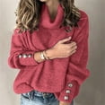 thumbnail image 4 of UJNDER Ladies Fashion Solid Color Turtleneck Solid Color Sleeve Buttons Autumn Winter Warm Tops for Women Cozy Season Red M, 4 of 5