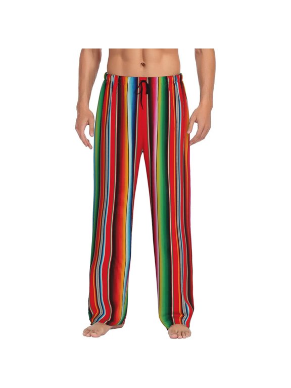 Vsdgher Mexican Serape Blanket Stripes Print Mens Pajama Pants Sleep & Lounge Pants, PJ Bottoms With elastic waistb and Pockets