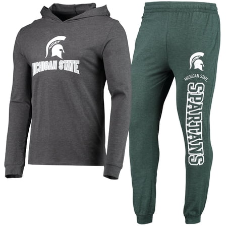 Men s Concepts Sport Green/Heather Charcoal Michigan State Spartans Meter Long Sleeve Hoodie Top & Jogger Pajama Set