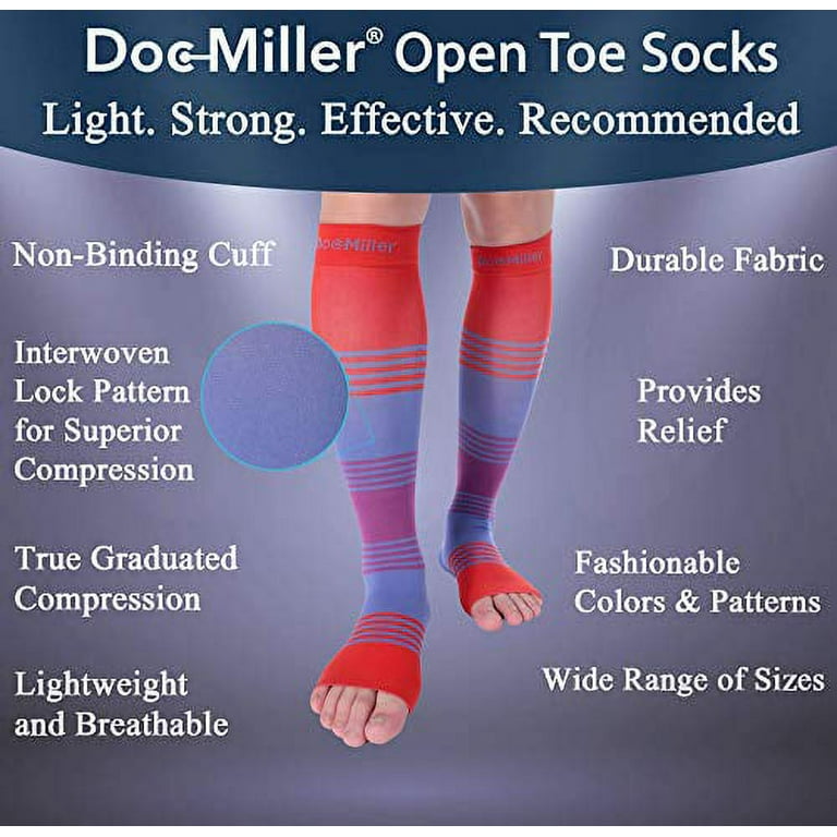 Doc Miller Open Toe Compression Socks Women and Men 20-30mmHg, Toeless  Compression Socks Women, Support Shin Splints, Calf Recovery, Varicose  Veins, 1