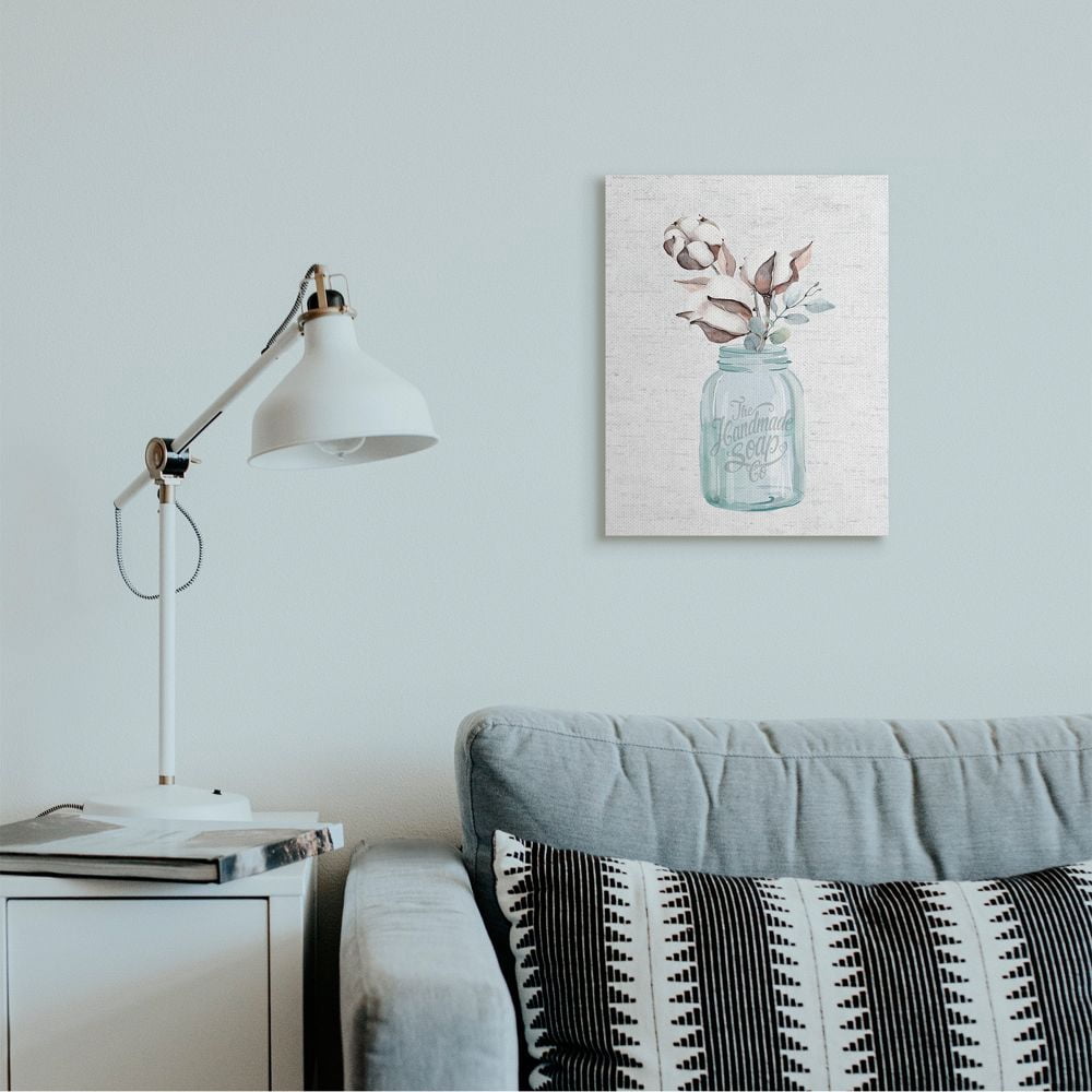 Stupell Industries Cotton Flower in Soap Branded Jar Floral Charm Canvas Wall Art Design by Lettered and Lined, 16" x 20"