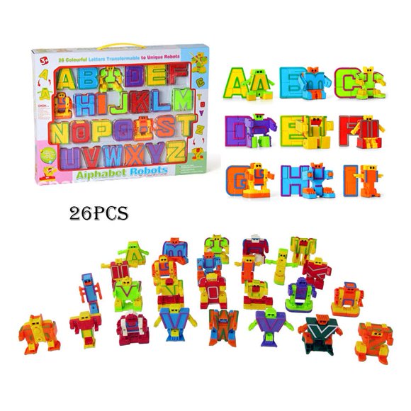 Odowalker Alfabeto Robot Figuras de acción 26 Piezas 2" Letras Alfa Bots Educativo Abc Preescolar Aprendizaje Tallo Montessori Enseñanza en el Aula