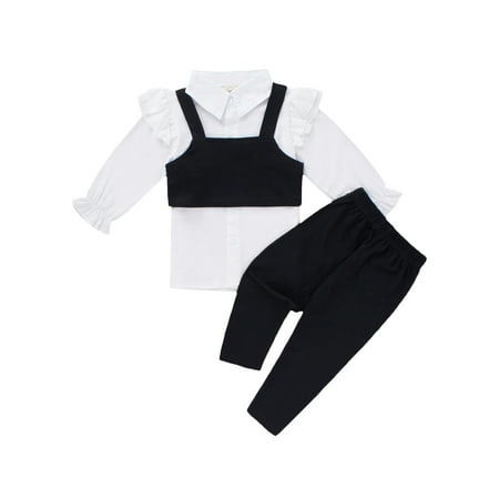 

Sunisery Toddler Girls Clothes Long Sleeve Shirt Tops + Vest + Pants 3Pcs Spring Fall Outfit Clothing Set White 9-12 Months