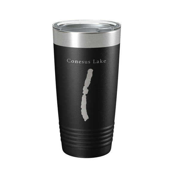 Conesus Lake Map Tumbler Travel Mug Insulated Laser Engraved Coffee Cup New York 20 oz Black