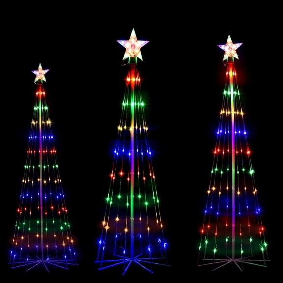 Christmas Tree Lights with Star Topper, 8 Lighting Modes, Indoor/Outdoor Decorative Lighted Tree for Holiday, Party, Yard Decoration (Multiple Sizes)