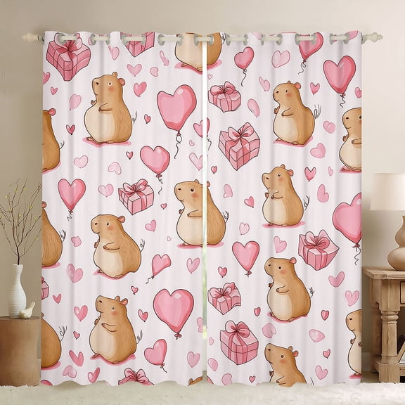 Erosebridal Kawaii Capybara kid Black Out Curtains, Love Heart Balloon Curtains Pack of 2 (42x63 Each), Pink