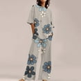 thumbnail image 2 of Jxximdong Pajamas for Women Set Summer Cotton Linen T Shirts Straight Leg Pant Plus Size 2 Piece Set Grey Loungewear M, 2 of 5
