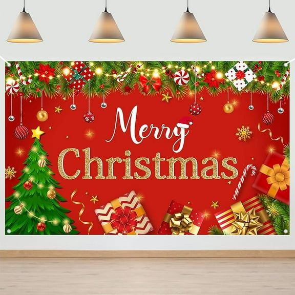 Merry Christmas Backdrop Red Merry Christmas Party Decorations Banner Merry Xmas Photography Backdrop for Winter New Year Xmas Eve Family Party Decoration Supplies (6x3.6ft)