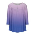 thumbnail image 4 of RXIRUCGD T-shirt Imprimé Décontracté d'Été pour Femmes Manches Trois-Quarts Col Rond Froncé Blouse, Violet, Taille : TG, 4 of 4