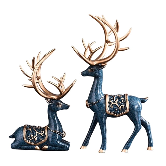 Estatua de reno, escultura animal, figura artística coleccionable, artesanía decorativa para Opción 3-Azul