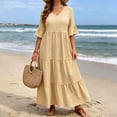 thumbnail image 5 of Horkkom Tiered Dress Women Plus Size Summer V Neck Maxi Dresses A Lined Casual Beach Sundresses XXL, 5 of 8