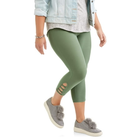 Junior's Plus Super Soft Brushed Lattice Capri Legging