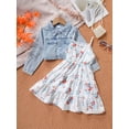 thumbnail image 3 of Girls 2pcs Long Sleeve Denim Button Coat & Straps Floral Print Flare Dress Trendy Casual Kids Outdoor Clothes For Spring And Autumn, 3 of 7