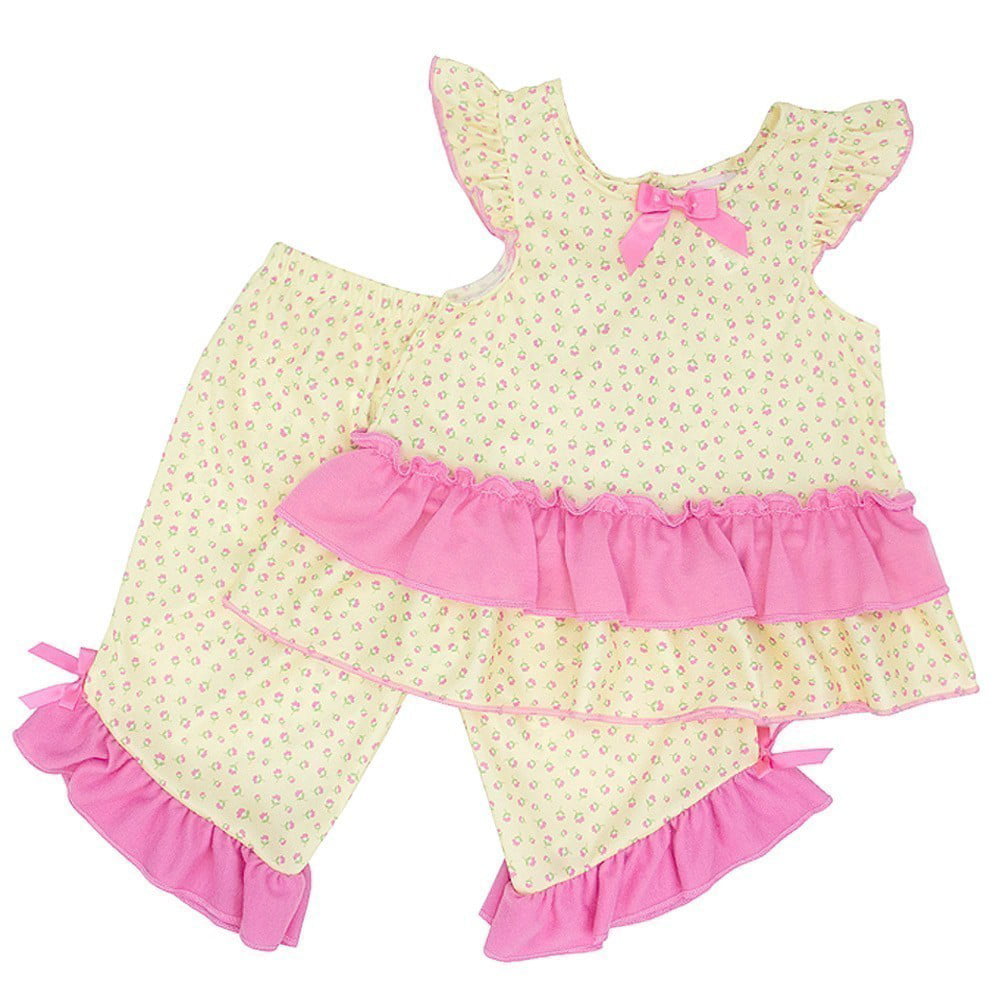 Laura Dare Little Girls Pink Blue Polka Dot Floral Print 2 Pc Pajama Set 2T-6X
