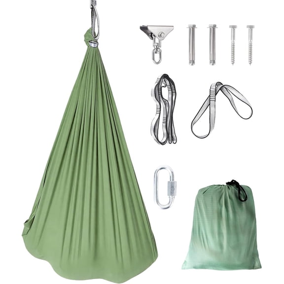 Senfot Double Layer Sensory Swing, Polyester Fabric, Solid Color, Indoor Outdoor Hanging Chair Green