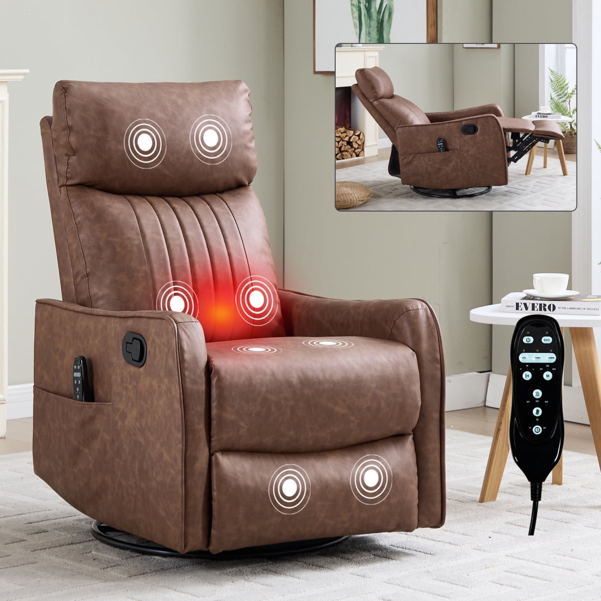 COOLHUT Manual Wingback Recliner Chair, Vintage Accent Chair, Upholstered  Single Sofa with Adjustable Backrest and Footrest, Fabric Leisure Chair for  Living Room Bedroom, Navy Blue - Walmart.com