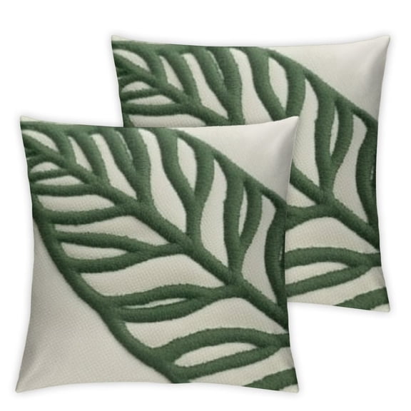 BANET Decorative Pillowcases Pack of 2 Green Tropical Leaf Embroidered Throw Pillow Covers Farmhouse Pillow Cushion Cases Boho Home Decor Square Floral Pillow Case 12x12in