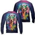 thumbnail image 3 of Hippie Dachshund Portrait oil painting Watercolor Tie-dye Vintage All Over Print 3D Sweatshirt Unisex Merch Wiener Dog Lover Gifts Idea - 00015, 3 of 6