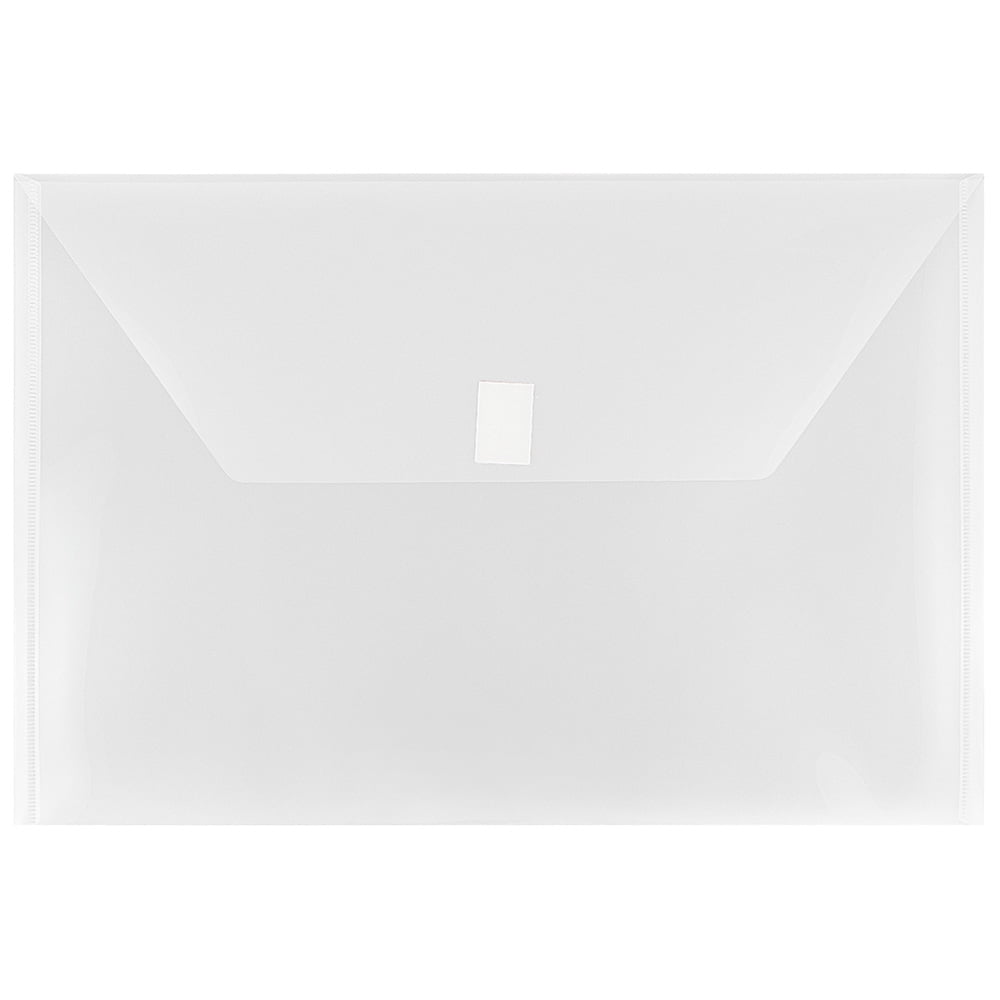 JAM Plastic Hook and Loop Envelopes, 9.8" x 14.5", 12 Per Pack, Clear