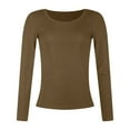 thumbnail image 4 of Linfrsh Long Sleeve Basic Tops for Women Womens Long Sleeve Shirts Crew Neck Stretchy Fitted Ribbed Tops Basic Base Layer Soft Thermal Undershirts Tee Coffee,M, 4 of 6