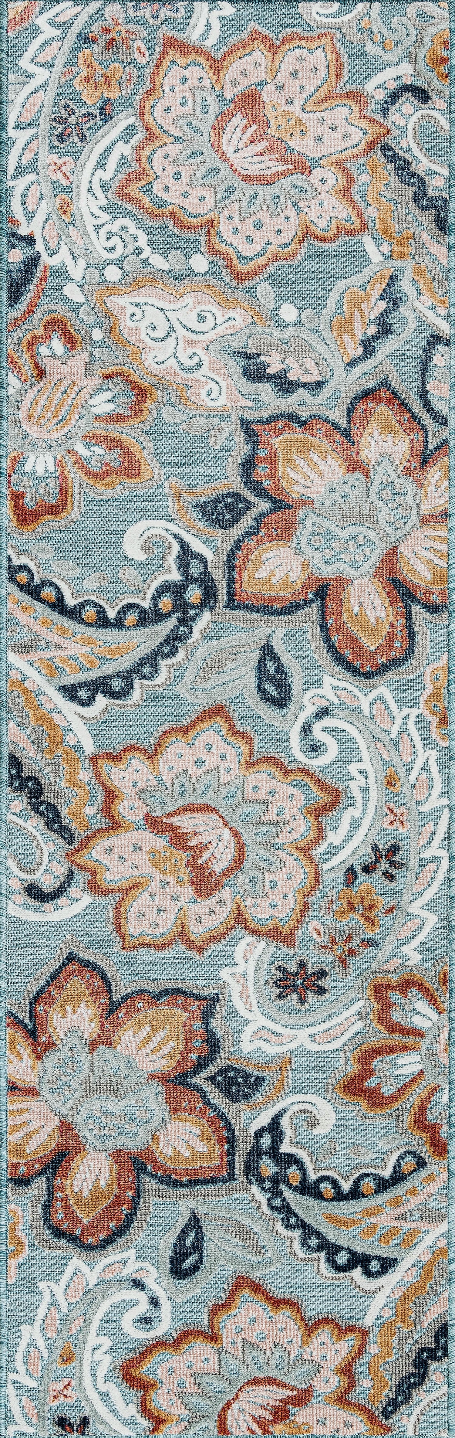 2x8 Water Resistant, Indoor Outdoor Runner Rugs for Patios, Hallway, Entryway, Deck, Porch, Balcony or Kitchen | Outside Area Rug for Patio | Aqua, Floral | Size: 2'2'' x 7'3''