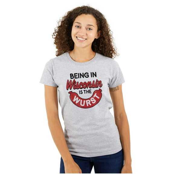Wisconsin Wurst Meat Lovers Pun Funny Womens Fitted Plus Size Graphic Tee Brisco Brands 2X