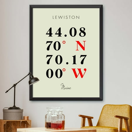 Map of Lewiston, Maine, Multiline Coordinates Colored (8x10)