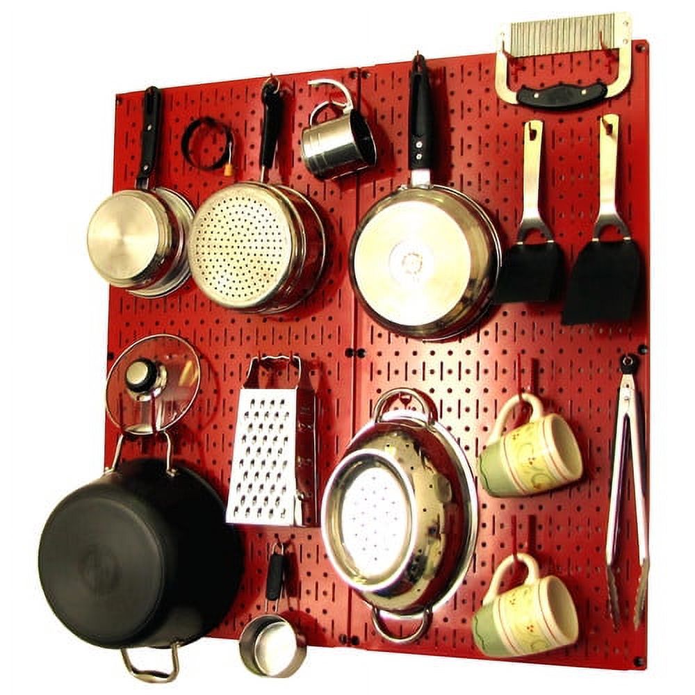 Wall Control Kitchen Pegboard Organizer Pots and Pans Pegboard Pack Storage and Organization Kit with Metallic Silver Pegboard and Red Accessories - image 3 of 7