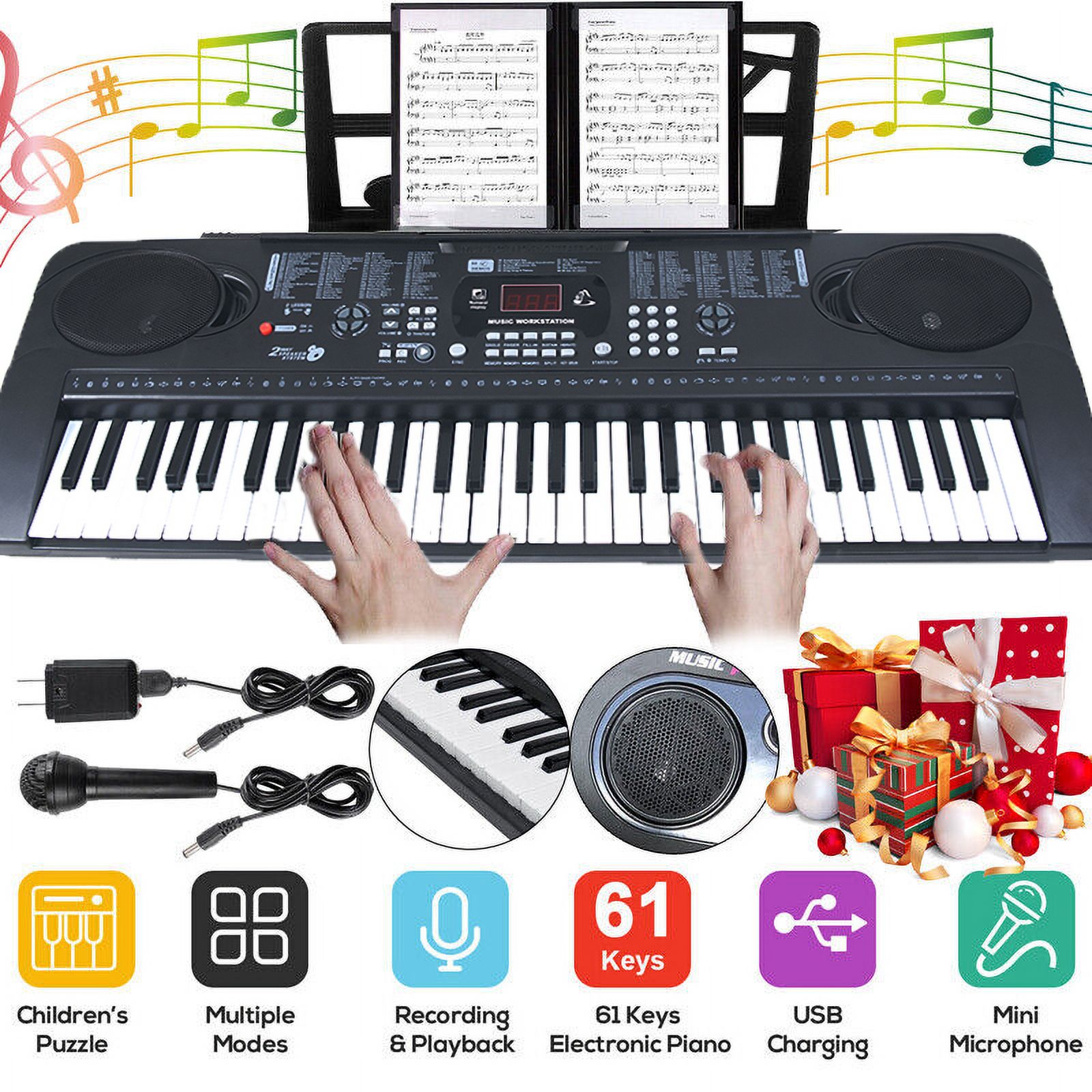Electric Keyboard 61Key Digital Musical Piano Keyboard with Headphone Jack Microphone for Children Kids Xmas Gift