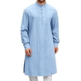 thumbnail image 2 of Kaftan for Men Caftan Mens Kaftan Kurta Set for Men Thobe for Men Mens Kaftan Robe Button Down Long Sleeve Cotton Linen Thobe Casual Muslim Gown Henley Shirt, Light Blue-XL, 2 of 9