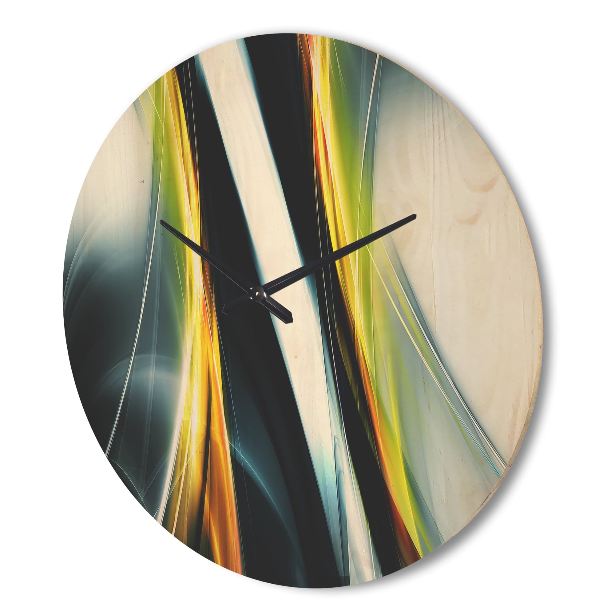 Designart 'Yellow White Fractal Lines' Modern Wood Wall Clock
