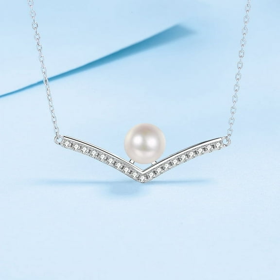 IDOKAWA Moissanite Necklace for Women with Freshwater Cultured White Pearl 925 Sterling Silver Minimalist Jewelry Gift for Wedding Birthday Christmas Valentine's Day Mother's Day