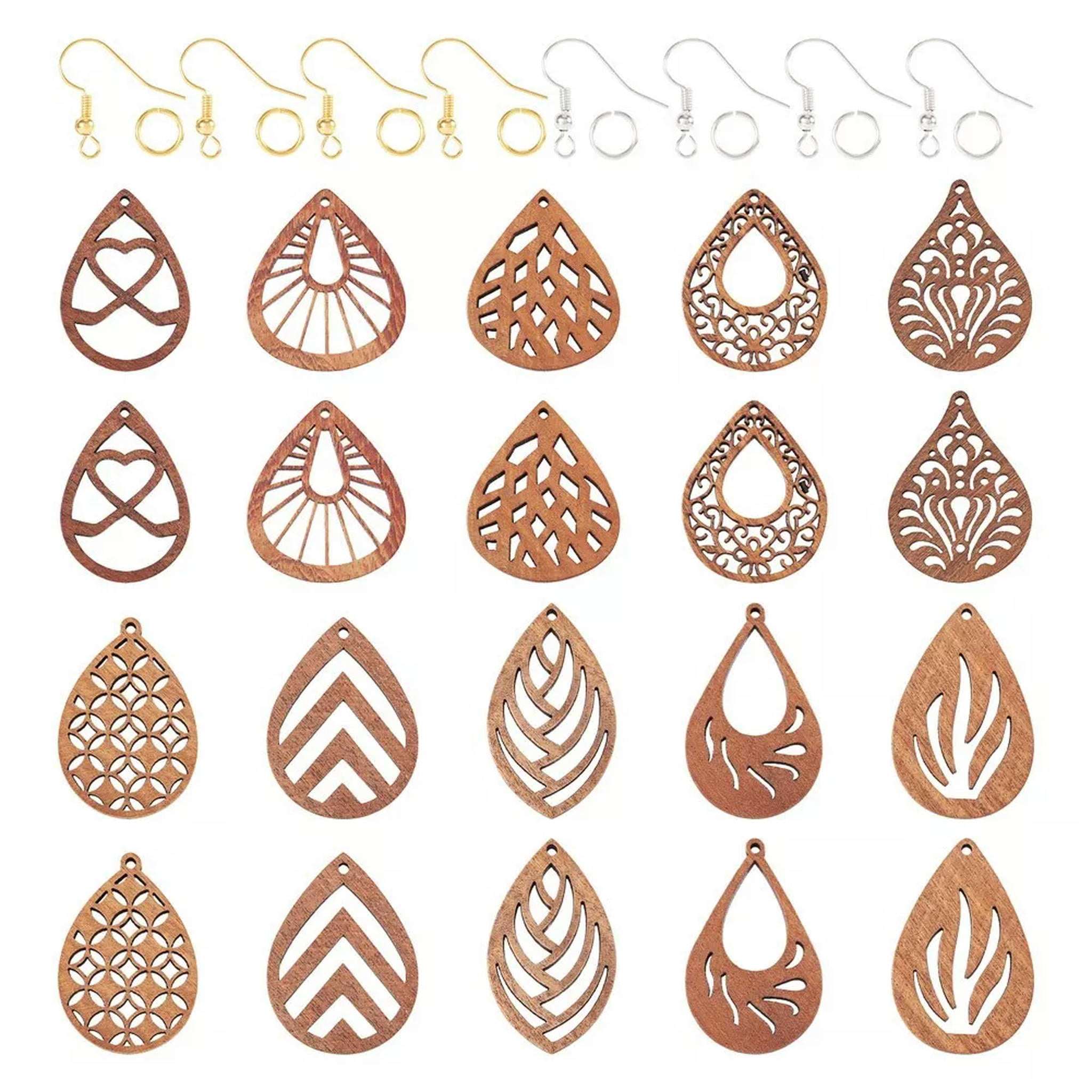 U8MO 10 Pairs Walnut Wood Laser Cut Pendants Teardrop DIY Jewelry Earring Making Kit