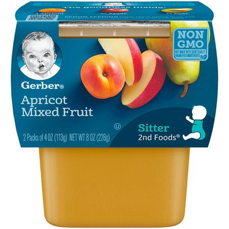 Gerber 2nd Foods Apricot Mixed Fruit Baby Food, 4 oz. Tubs, 2 Count (Pack of