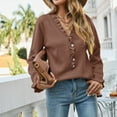 thumbnail image 2 of GigrtiJin Womens V-Neck Knitted Sweater Fall Winter Ruffle Long Sleeve Button Blouse Casual Loose Comfy Tops, 2 of 6