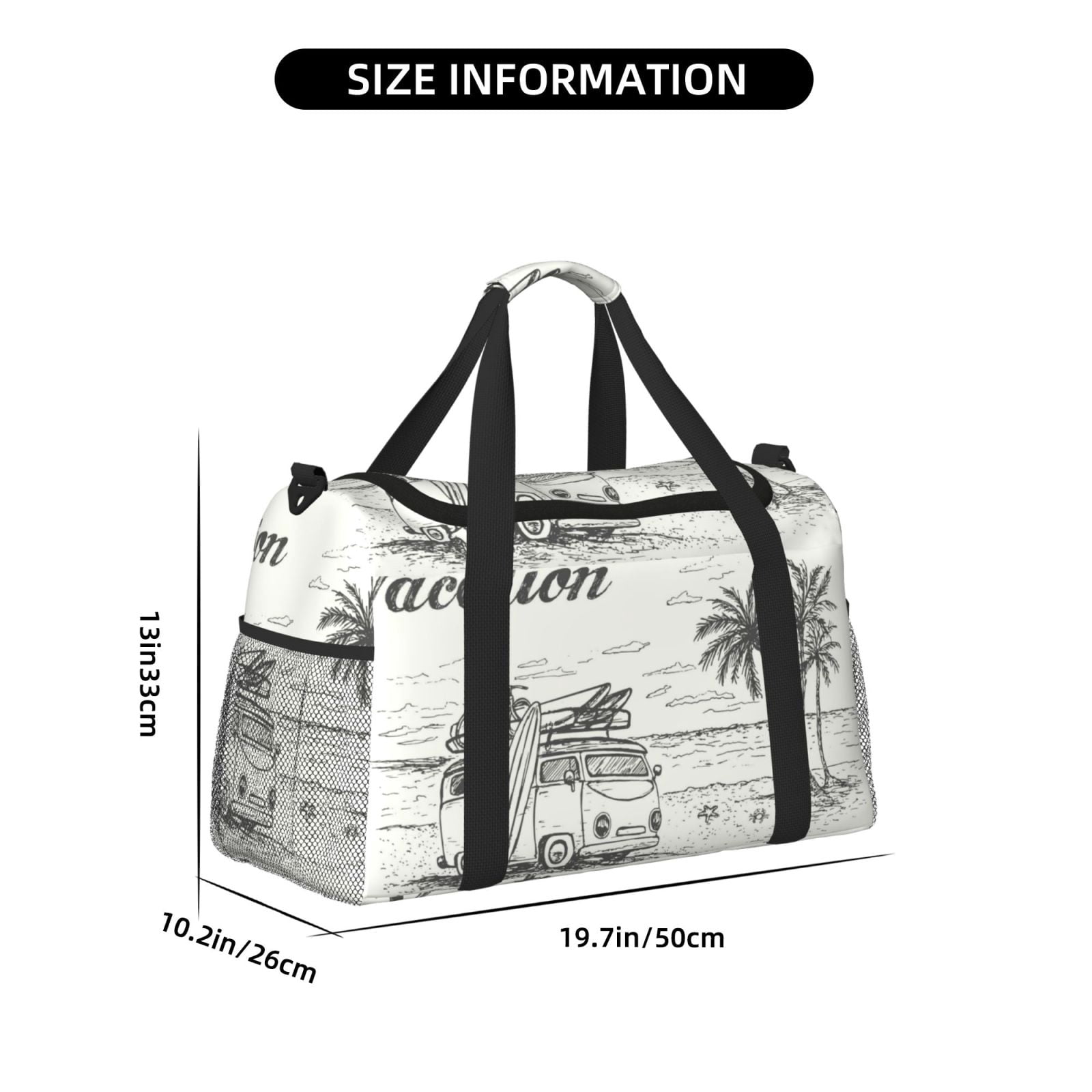 Fuzoiu Summer Vacation Scene With Camping Van Print Travel Duffle Bag,Carry On Tote Bags,Duffel Bag,Sport Gym Bag, Hospital Bag for Labor and Delivery, Overnight Bag,Luggage Bag