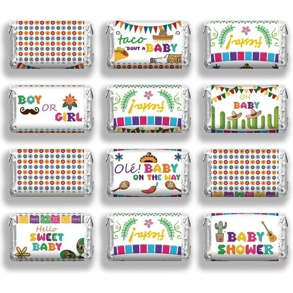 Leaf Paper Self Adhesive Mini Candy Bar Wrappers Baby Shower Candy Lable Stickers for Baby Boys Girls Shower Decor Mixed Shapes 116x140mm Paper