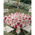 thumbnail image 3 of Square Outdoor Tablecloth with Umbrella Hole Red Pink Strawberry Outside Table Cloth Waterproof Patio Table Cover Beige Lovely Summer Spring Fruit Zipper Tablecloths for Picnic Camping 60x60 Inch, 3 of 8