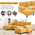 thumbnail image 5 of 103.5" U-shaped Sectional Sofa with Side Storage Pockets and Armrest Pillows, Chenille Fabric Couch with Dual Chaise Lounges for Living Room, Office, Apartment, Yellow, 5 of 9