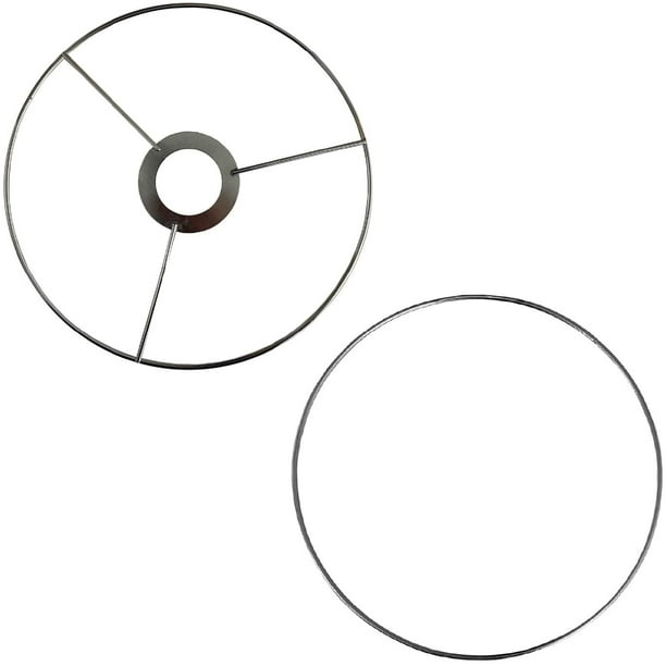 TRAHOO-Wire Lamp Shade Rings with European Fitter (16\u201d Diameter), Includes 2 Galvanized Steel Silver Drum Rings, Make DIY Table/Floor/Pendant Lamps, Compatible with Most IKEA & Target Lamps