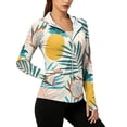 thumbnail image 2 of UPF 50+ Sun Protection Hoodie for Women - Tropical Floral Print Long Sleeve Zip Up Jacket with Thumbholes & Pockets, Lightweight Active Rash Guard Army Green L, 2 of 6